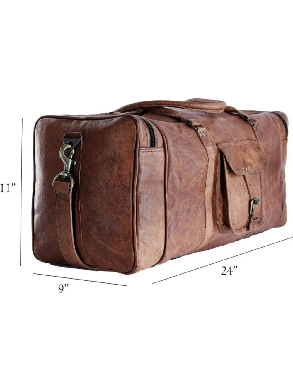 24-Inch Leather Duffel Bag - Large Travel Gym Overnight Weekender Tote